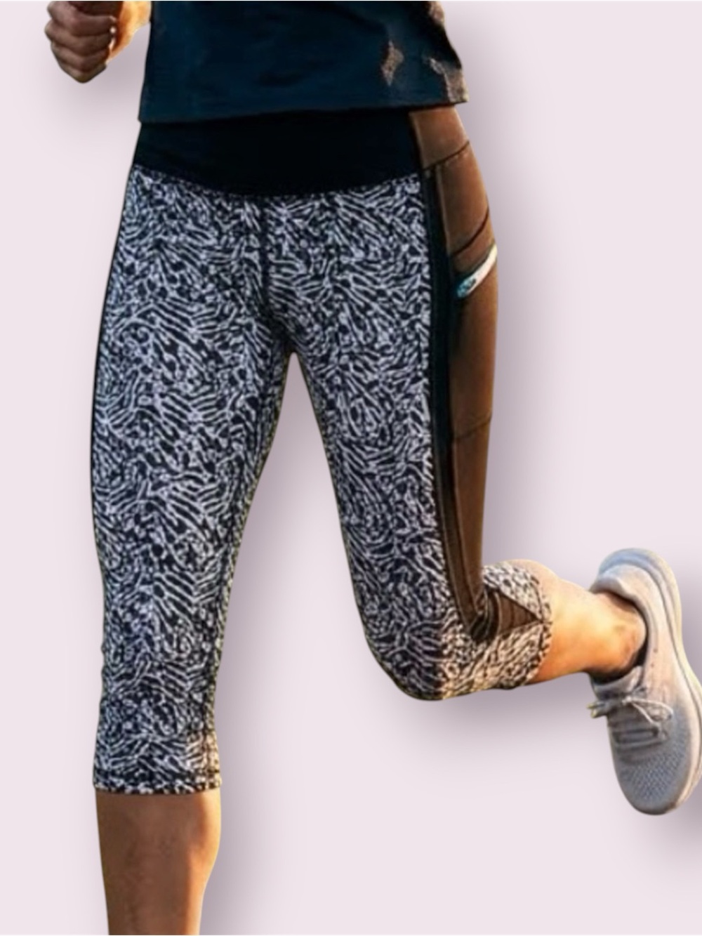 Lululemon Run Top Speed Capri Leggings Black & White Size 8